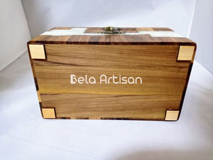 Handcrafted Wooden and Resin Jewelry <b>Box</b> Decorative White Resin Inlay Keepsake <b>Storage</b> <b>Chest</b> - Product Image 2