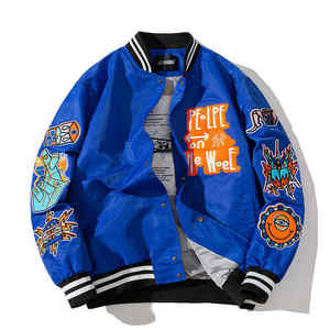Chaqueta Bomber Naranja para Hombre, Diseño de Parches Bordados, Cuello Camisero, Ropa Urbana, Ropa de Otoño - Product Image 2