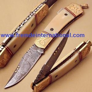 Cuchillo plegable de acero de Damasco, cuchillo de bolsillo de alta calidad hecho a mano - Product Image 3