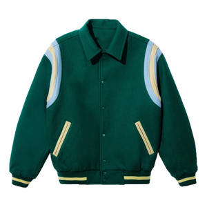 แจ็คเก็ตวาร์ซิตี้หนังแกะสำหรับฤดูหนาว สไตล์สตรีทแวร์ ผลิตตามสั่งจากโรงงาน ขายส่ง ออกแบบ OEM ระบายอากาศ กันลม สำหรับผู้ชาย ปักลายด้านหน้า - Product Image 1