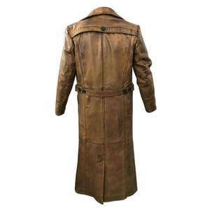 Veste en cuir d'agneau respirante, à séchage rapide, épaisse, pour l'hiver. C'est un trench-coat en cuir marron vieilli. - Product Image 2