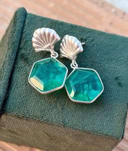 925 Sterling Silver Stylish Hexagon Earring with Emerald Crystal Gemstone Trendy Women's Jewelry for Wedding Party Gift - Product Image 5