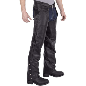 Men's Real Leather <b>Chaps</b> Men's Motorbike Wear Flat Black Leather Black <b>Chaps</b> with Jean Pockets - X-Large - Product Image 1