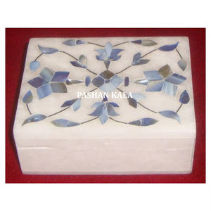 Último producto Caja de joyería con incrustaciones de madreperla azul con forma Rectangular de mármol blanco indio acabado fino para decoración del hogar - Product Image 1