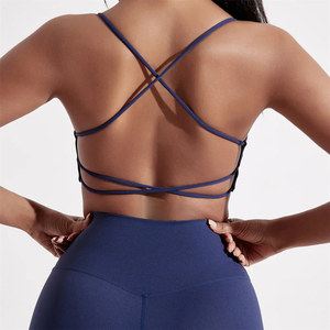 Venta al por mayor personalizado de alta calidad de las mujeres de entrenamiento superior de alto cuello de imitación de un hombro Crop Sports Bra Design Gym Bra Open Back Sports Bra - Product Image 4