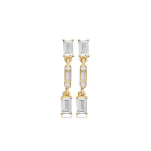 Turco 925 plata esterlina blanco CZ piedra Baguette Stud pendientes hechos a mano joyería al por mayor - Product Image 1