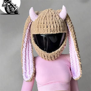 Handmade Crochet Cartoon Beanies Trendy Girls' Cute Plush Motorcycle Helmet Protective Cover Customizable Cross-Border Fashion - Product Image 2