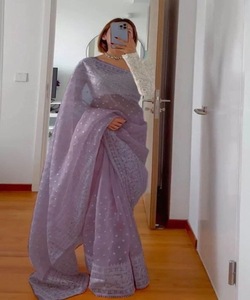 Sari indien en soie Dreams Dive Splendor - Explorer Blue Polyester Nepali Babari Sari Prêt à porter Options Look élégant Durable - Product Image 4