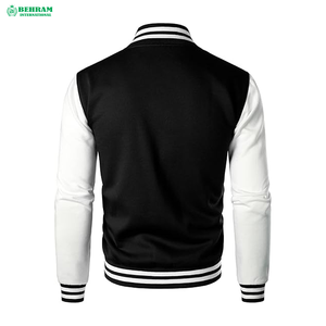Veste universitaire personnalisée pour homme, noire et blanche, manches unies, boutonnée, décontractée, pour l'automne, avec broderie. - Product Image 3