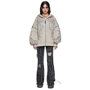 Women's New Arrival Oversized <b>Zip</b> <b>Up</b> <b>Hoodie</b> Solid High Quality Long Sleeve Drop Shoulder Zipper Lose Fit Zipper Hoodies - Product Image 4