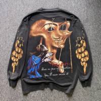 T-shirt à manches longues surdimensionné en coton épais, effet vieilli, avec impression numérique de logo personnalisé, style streetwear vintage délavé à l'acide, haute qualité
