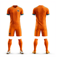 Seragam Sepak Bola Ringan Warna Oranye Grosir, Jersey dan Celana Pendek Pola Heksagonal 3D, Set Pakaian Olahraga Tim Warna Kustom, Perlengkapan Latihan