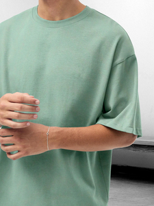 Marque De Luxe T-Shirt Hommes Haute Qualité Street Clothing Solide Hommes T-shirt Surdimensionné-Vert Menthe - Product Image 2