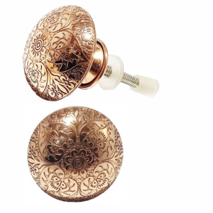 Bouton de tiroir en laiton gravé floral marocain poignées en cuivre pour armoires de cuisine et de chambre à coucher Application en métal - Product Image 2