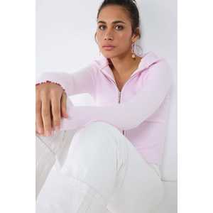 Casual Pink Zip-Up Knit <b>Cardigan</b> Autumn Wool <b>Crocheted</b> Cap Sleeve Viscose/Polyester Full Sleeve - Product Image 2