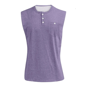 Camiseta sin mangas ligera para correr personalizada al por mayor, camiseta sin mangas transpirable para entrenamiento con botones, tejida para hombre hecha en Bangladesh - Product Image 2