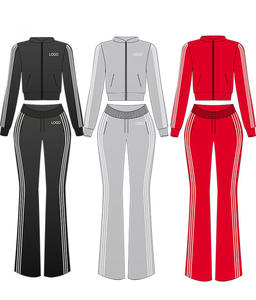 Custom Logo Women Zipper Track <b>Jacket</b> and Flare Pants Set Velour Hoodie Jogger Tracksuit Women 2 Piece <b>Velvet</b> Set - Product Image 3