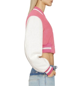 Chaqueta Varsity de lana recortada personalizada para mujer, bordado de chenilla, Mangas de nailon, lino para ropa de calle, entrenamiento, Crop Varsity para mujer - Product Image 4
