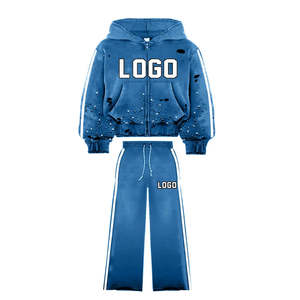 Ropa de calle polar de algodón, chándales holgados, conjunto de Jogger desgastado, chándal de lavado ácido DTG pesado personalizado para hombres - Product Image 2