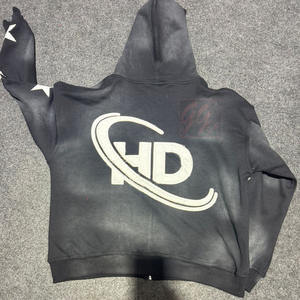 Sweat à capuche homme lavé à l'acide avec logos de broderie en détresse sweat à capuche zippé 460 gsm sweat à capuche épais et épais sweat à capuche régulier boxy surdimensionné - Product Image 6