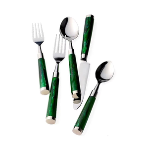 ชุดช้อนส้อมมีดสแตนเลสเรซินและมีด้ามจับ4ชิ้นชุดมีดเหล็กกระจกดีไซน์ล่าสุด - Product Image 2