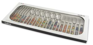 Durable Stainless Steel Flatware Set 24-pcs Mirror Polish Country Multicolor Flora Mexican Folklore Mexican Flower by Excelsa - Product Image 3