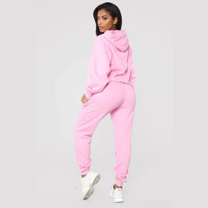 Nouveau style Logo personnalisé femmes décontracté solide longueur régulière hiver à manches longues polaire à capuche survêtement empilé pantalon - Product Image 5