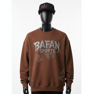 Sudadera de Forro Polar de Lujo para Hombre, 320 GSM, Tejido Cálido de Algodón y Poliéster, Color Marrón, con Logotipo Personalizado con Pedrería, Sudadera Básica - Product Image 6