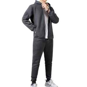 Vêtements de sport décontractés pour hommes, ensembles deux pièces, veste et pantalon à fermeture éclair à capuche patchwork, respirants pour l'hiver - Product Image 1