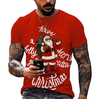 T-shirt de Noël en polyester 100% à manches courtes et col rond imprimé pour hommes