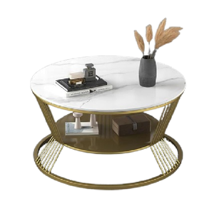 Mesa de centro redonda moderna con acabado de mármol y marco de metal, centro de almacenamiento para sala de estar, dormitorio o apartamento, sofá elegante - Product Image 1