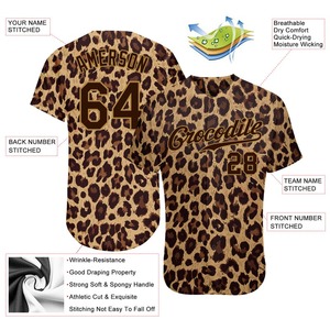 Camiseta de béisbol auténtica de leopardo con diseño de patrón 3D marrón dorado viejo personalizado - Product Image 3