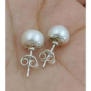Boucles d'oreilles en perles d'eau douce faites à la main, argent sterling, bijoux de mariée en perles, cadeau élégant pour elle - Product Image 1