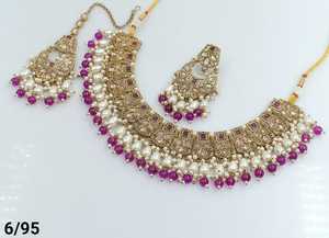 ÚLTIMO ANTIGUO MOTIPEARL & DROP COLLAR GARGANTILLA CHAPADO EN ORO A LA MODA CON CONJUNTO DE PENDIENTES MANGTIKKA Y CONJUNTO DE JOYERÍA MUJER - Product Image 3