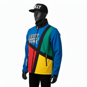 Veste softshell pour homme de qualité supérieure en GSM avec panneaux multicolores, logo personnalisé par transfert thermique, vêtement d'extérieur durable, veste softshell pour homme - Product Image 4
