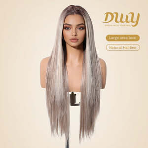 Calista C-DWY Perruque Synthétique Longue Blonde Dégradée Lisse Sans Colle 13x6 Lace Front Raie Libre Couleur Transparente - Product Image 2