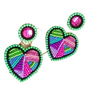 Stylish Beautiful Cute Luxury Fancy Trendy <b>Handmade</b> Heart Beaded Embroidery Drop <b>Earrings</b> New Design - Product Image 1