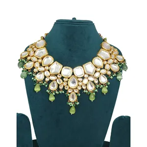Ensemble de bijoux de mariage en acier inoxydable plaqué or 18 carats, couleur vert menthe, avec boucles d'oreilles Tikka, idéal comme cadeau de mariage, bijoux fins - Product Image 3
