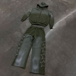 ชุดวอร์มแทรคสูทลายย้อมสีแบบแอซิดวอช แบรนด์ใหม่ ออกแบบโลโก้ได้เอง สำหรับผู้ชาย ผ้าฝ้าย 100% คุณภาพสูง ชุดแทรคสูทและเสื้อฮู้ดแบบซิป ชุดแทรคสูทลายย้อมสีแบบแอซิดวอช - Product Image 2