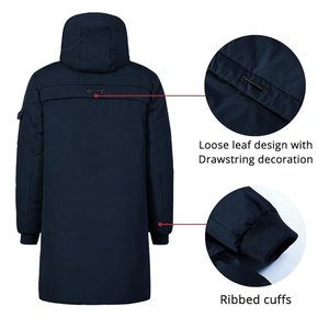 Veste bouffante épaisse coupe-vent avec longue capuche Parkas hydrofuges d'hiver tendance pour hommes Manteaux de remplissage en coton en toile - Product Image 4