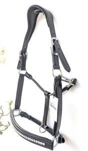 Bling <b>Rhinestone</b> Crystal Leather Horse Halter Anatomic Padded Headcollar Pressure Relief Crown Equestrian Show Gear Manufacturer - Product Image 6