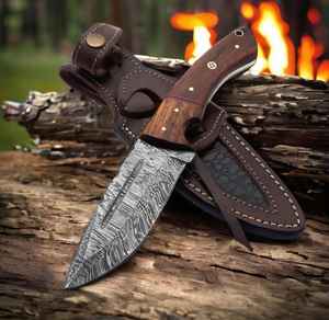 Cuchillo de Caza de Acero de Damasco Hecho a Mano, Cuchillos de Hoja Fija para Campismo y Supervivencia con Funda de Cuero Fino, Cuchillos de Acero Personalizados - Product Image 5