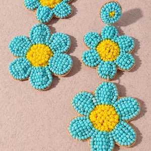 European American Style <b>Stud</b> <b>Earrings</b> Classic Bohemian Wedding Set <b>Blue</b> Purple Glass Beads Western Design Gold Unisex Partywear - Product Image 2