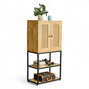 KTB68161 Mueble Decorativo de 60x35x120cm, Mueble de Lujo Moderno de Madera de Caucho Antigua con Estructura de Hierro para Sala de Estar - Product Image 1