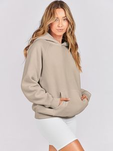 Sudadera con capucha de lana de gran tamaño para mujer de primera calidad, suéter de manga larga con bolsillos, ropa de otoño con corte corto - Product Image 4