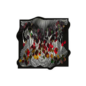 Vintage Designer Logo Scarf-Black Satin Silk Square with Geometric Pattern - Product Image 2