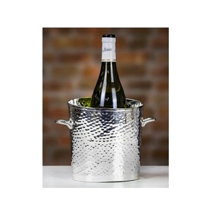 Enfriador de vino de Metal de forma redonda, Cubo de champán de vino de acero inoxidable con mango de cuero lateral - Product Image 5