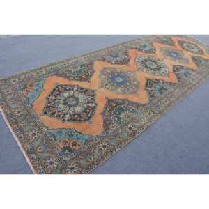 Alfombra tradicional de lana de retazos naranja azul 4,6X13,4 pies clásico Vintage estilo turco tejido plano sala de estar alfombra de látex - Product Image 2