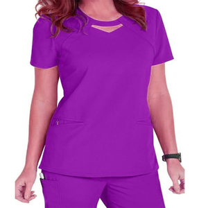 Traje de enfermera de manga corta ajustado personalizado, ropa de spa cómoda, uniforme de hospital en tela elástica suave - Product Image 6