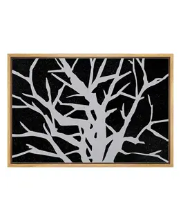 Impressão Em Tela Emoldurada Parede Arte Cinza Árvore Ramo Silhueta Natureza Plantas Ilustrações Impressionismo Cênico Dramático Preto